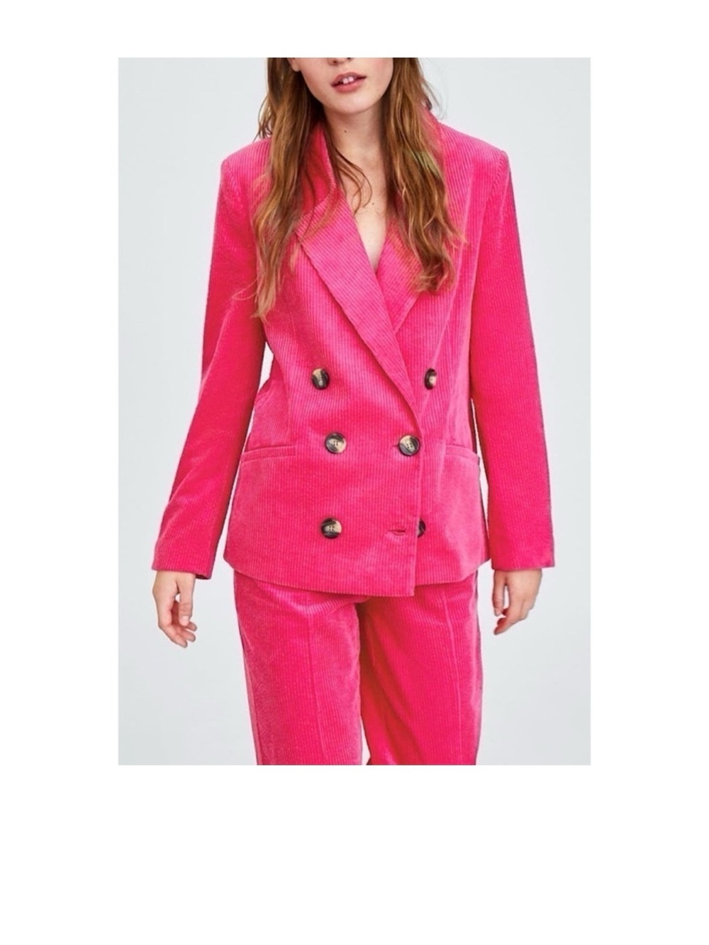 Zara TRF Hot Pink Double-Breasted Corduroy Blazer Jacket S-M oversized